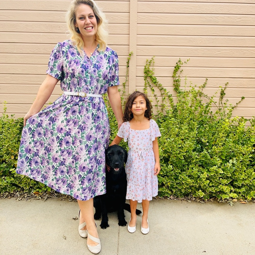Anthony Richards Purple Floral Print Dress with Green Accents